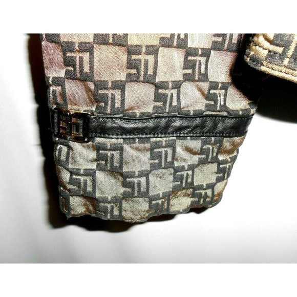 Vintage ST. JOHN SPORT By Marie Gray Leather Trim Jacket Bronze Black Monogram - Picture 12 of 12